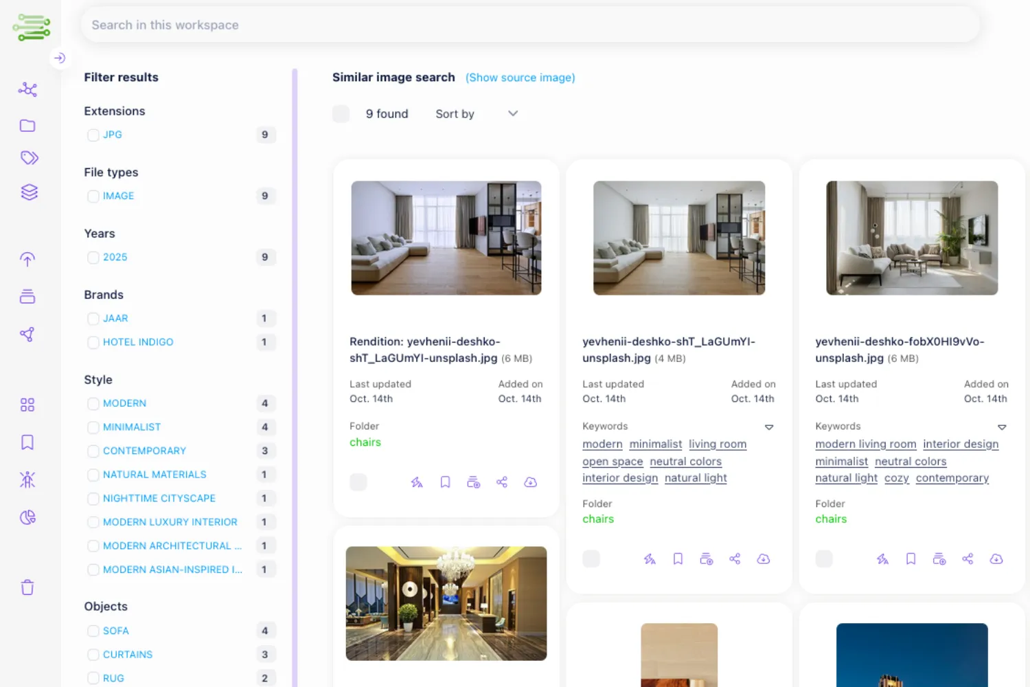 Razuna similar-image search results for visual asset discovery