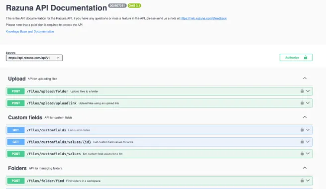 Razuna - secure API for developers to integrate with