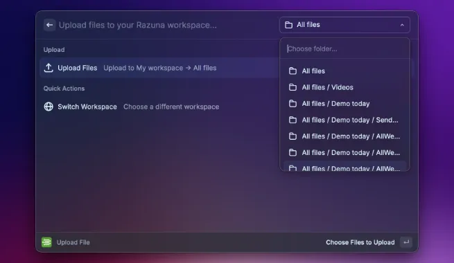 Razuna - upload files to your digital library with Raycast