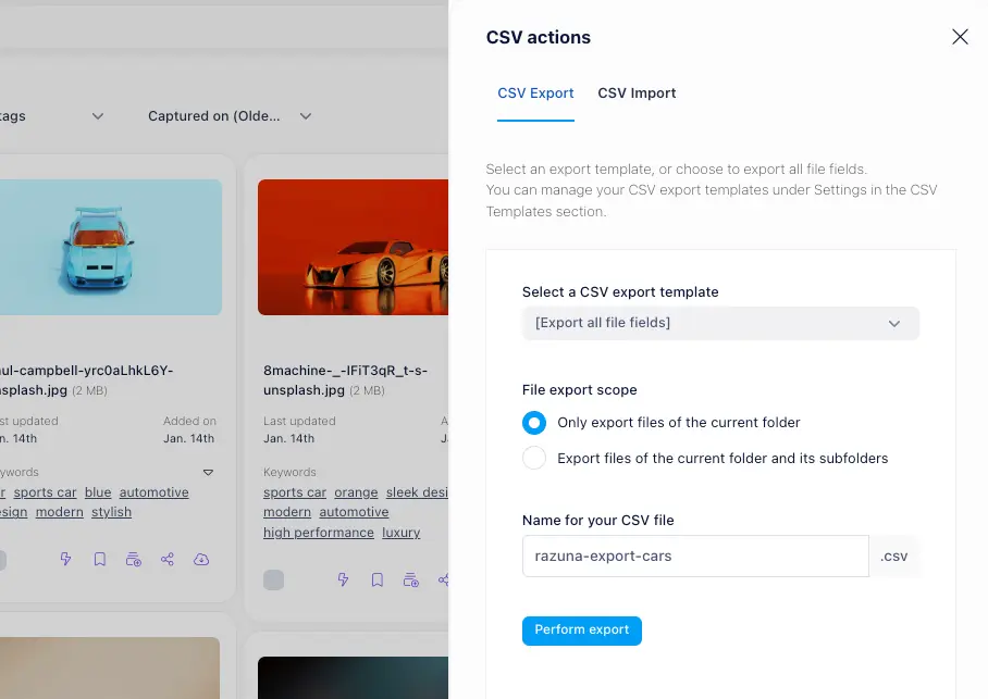 New in Razuna: CSV import and export