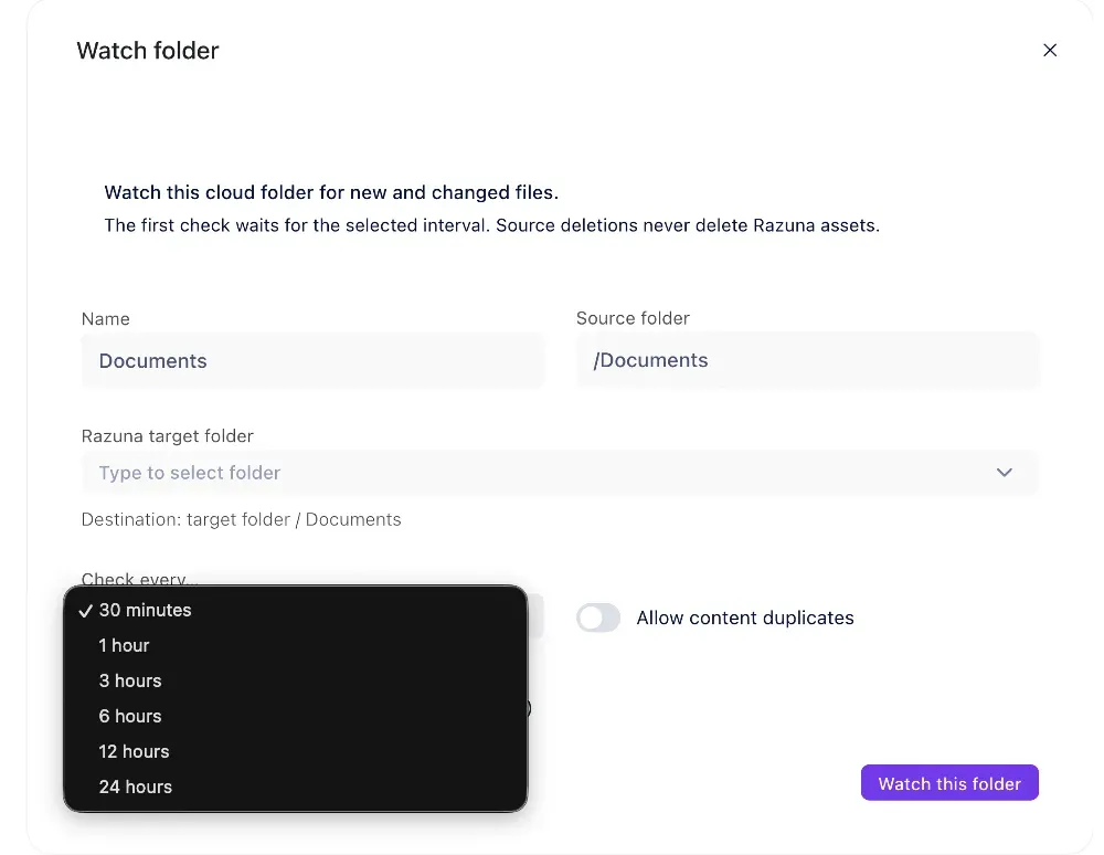 Razuna Watch Folder option - Schedule import from external locations